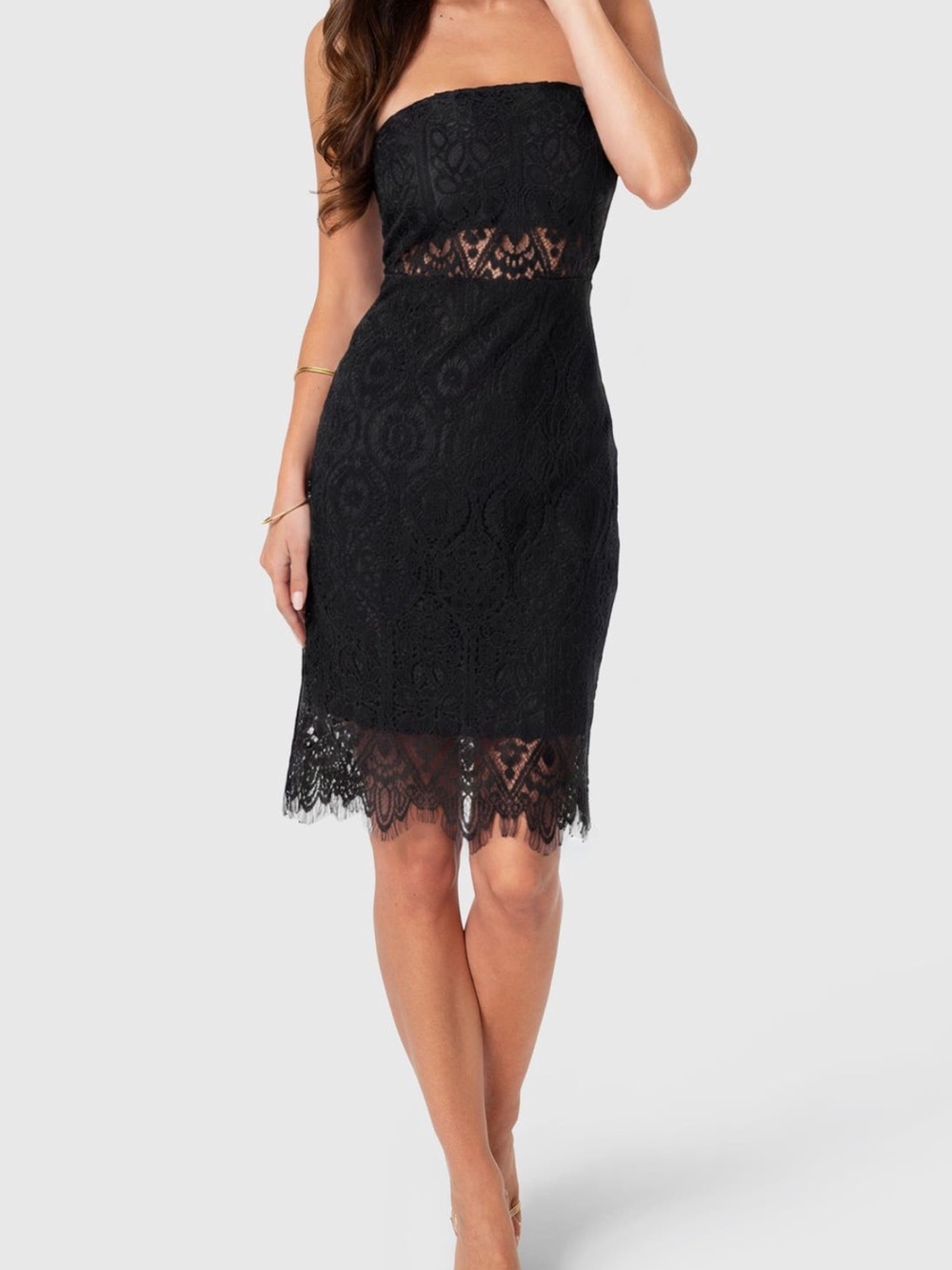 bebe Lace Illusion Black Strapless Body-Con Dress M- NWT $149